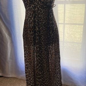 Leopard Print Maxi Slip rob - Brown/Black